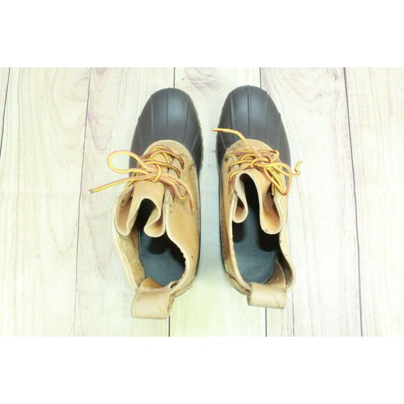 LL Bean Unlined Round Toe Ankle Duck Boots Brown Leather Lace Up Size 9 M - Picture 7 of 9